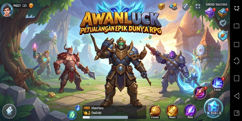 Screenshot gameplay AWANLUCK dengan karakter dan pertempuran yang epik.