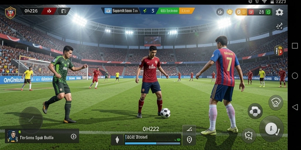 Screenshot Gameplay OH222 menampilkan aksi seru di lapangan sepak bola.