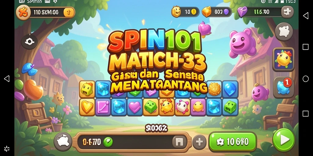 Tangkapan layar gameplay SPIN101 yang menampilkan aksi Match-3 yang seru.