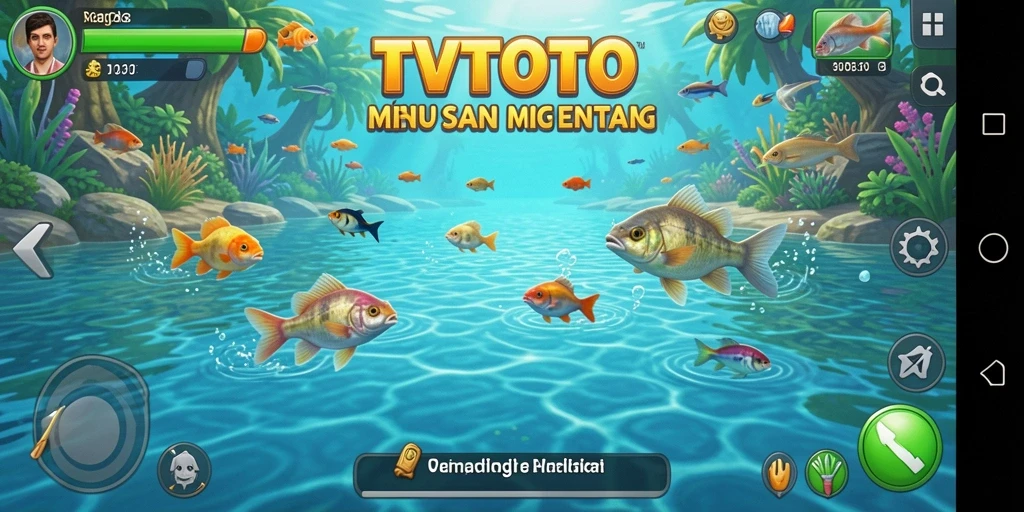 Screenshot gameplay <strong>TVTOTO</strong> menunjukkan keindahan suasana memancing yang menakjubkan.
