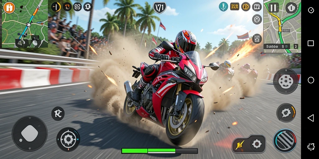 Tampilan menakjubkan dari gameplay balapan motor V21.