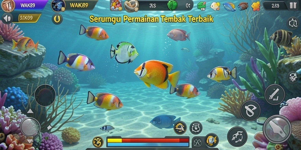 Tangkapan layar utama WAK89 menampilkan aksi seru dalam permainan Tembak Ikan.